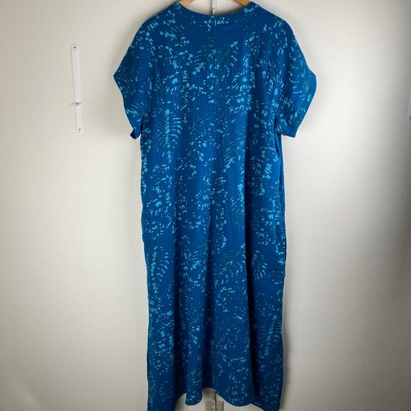 NEW Coldwater Creek Gauze Caftan Size XL Teal Batik Brushstroke Lagenlook Cotton - Picture 9 of 15
